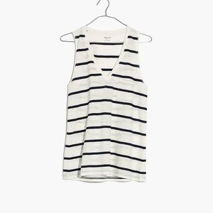 Madewell Whisper Cotton V-Neck Pocket Tank in Creston Stripe, NWT Size L